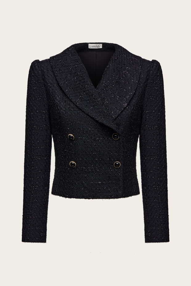 Черный укороченный твидовый жакет "Эдит"