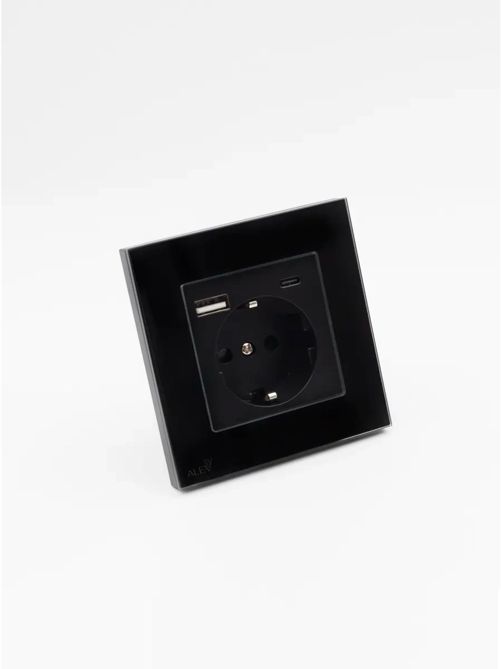 Розетка с заземлением одинарная из стекла с USB и Type-C