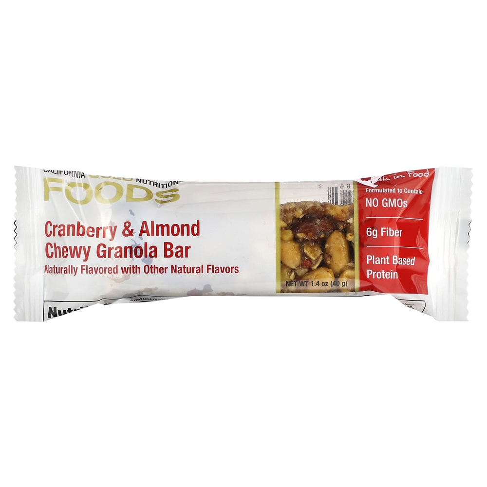 California Gold Nutrition, Foods, жевательные батончики из гранолы с клюквой и миндалем, 12 шт. по 40 г (1,4 унции)