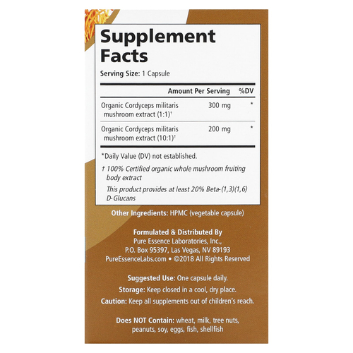 Pure Essence, MyPure, кордицепс 4X, 60 капсул в растительной оболочке