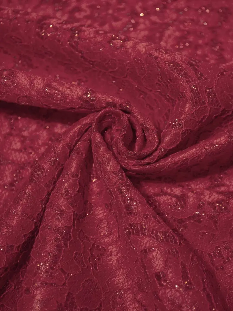 Ткань кружево на трикотажной основе люрекс, 230 гр/м2, 150 см, бордовый, под заказ