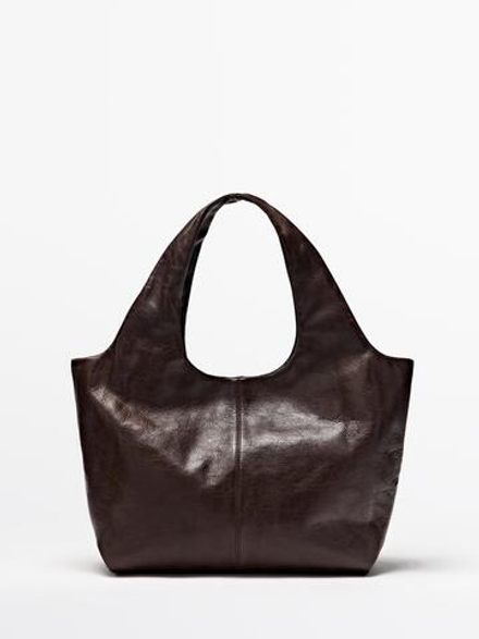 Massimo Dutti Средняя сумка из кожи наппа, коричневый