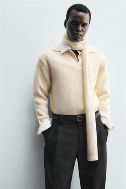 ZARA ПОЛО ИЗ ДВУХИЗНАНОЧНОГО ТРИКОТАЖА, ЭКРЮ