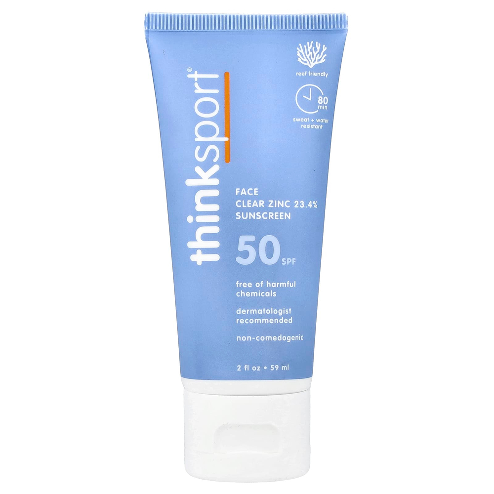 think, Thinksport®, солнцезащитное средство для лица с цинком 23,4%, SPF 50, 59 мл (2 жидк. унции)