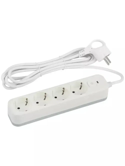 Сетевой фильтр Intro SFE430-W с базовой защитой с заземлением с выключателем 4 розетки 3м 10А белый / удлинитель сетевой 3м