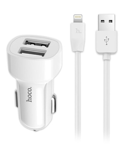 АЗУ с кабелем lightning 2USB 2.4А Hoco Z2A White