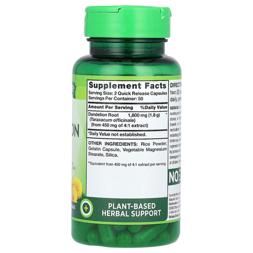Nature's Truth, витамины, корень одуванчика, 100 капсул с быстрым высвобождением (900 мг в 1 капсуле)