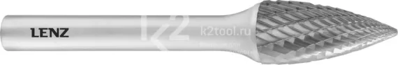 Борфреза твердосплавная LENZ форма G (парабола с заостренной головкой), 6х18х6х50 мм, насечка №3, без покрытия, арт. LZBG 035 N3