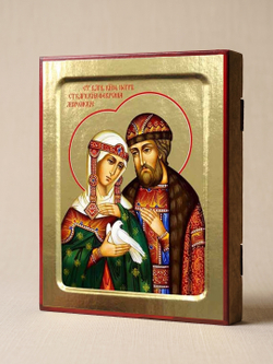 Икона Петра и Февронии Муромских, благоверных (с голубем) на дереве: 125 х 160 (Синопсисъ)