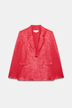 ZARA ЖАККАРДОВЫЙ БЛЕЙЗЕР С ПОДПЛЕЧНИКАМИ, МАЛИНОВЫЙ