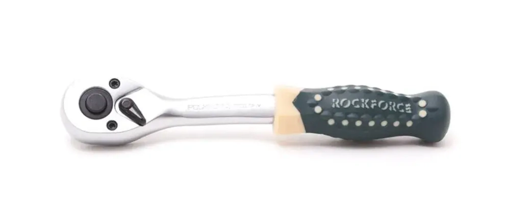 Трещотка реверсивная усиленная изогнутая с резиновой ручкой 1/4''(72зуб.) RockForce##Rock FORCE RF-802222