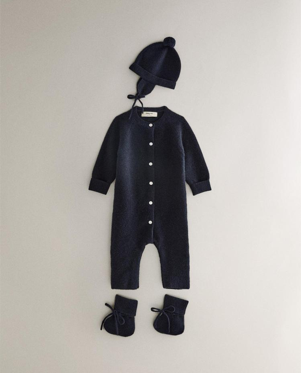 ZARA HOME ДЕТСКАЯ ШАПКА ИЗ КАШЕМИРА С ПОМПОНОМ, СИНИЙ