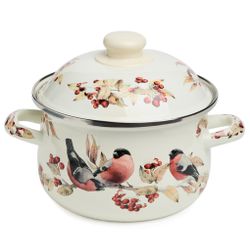 КАСТРЮЛЯ AGNESS ЭМАЛИРОВАННАЯ С ЭМАЛ.КРЫШКОЙ СЕРИЯ "СНЕГИРИ", 2.0 Л, 18*11 СМ