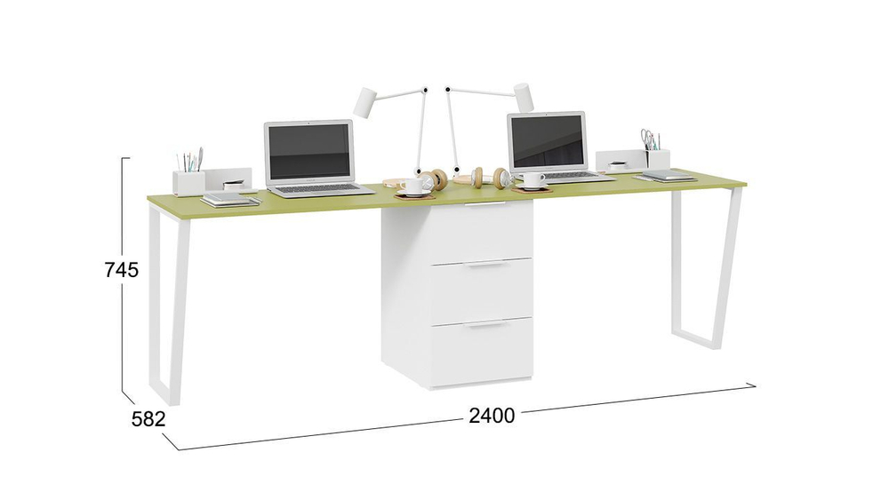 Стол письменный с ящиками Яблоня Беллуно/Графит софт 240х58,2х75,1 см