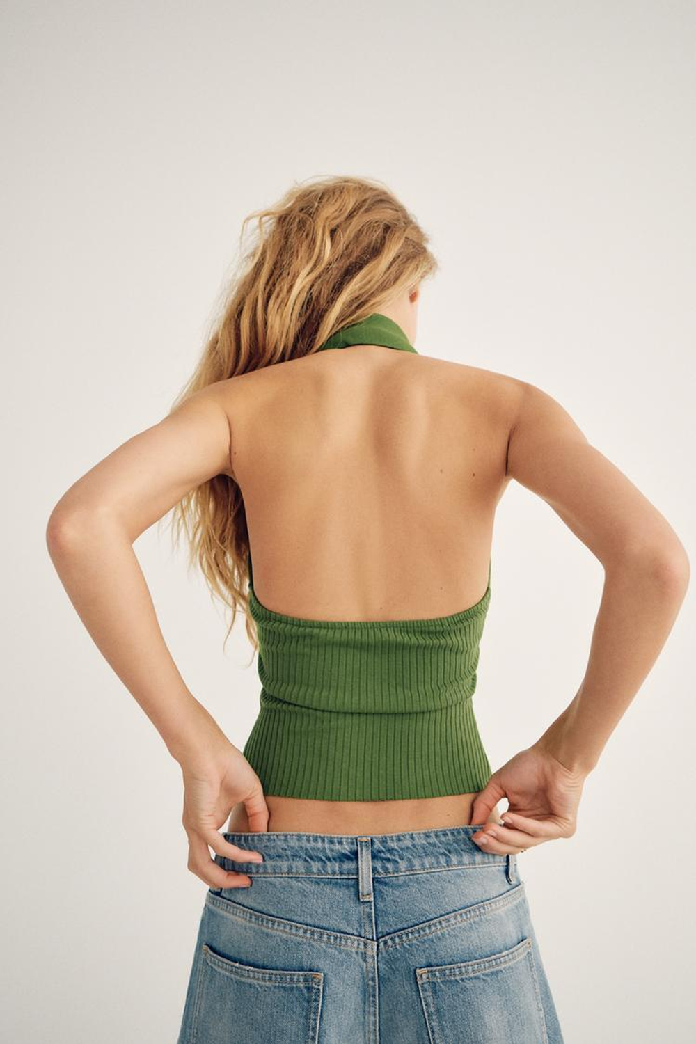 ZARA ТОП-ЖИЛЕТ В РУБЧИК, МЯГКИЙ ЗЕЛЕНЫЙ