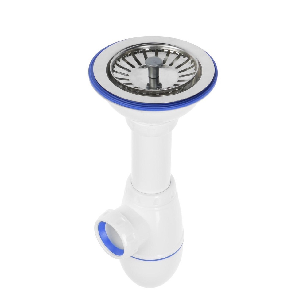 Сифон UNICORN В412Р для мойки,выпуск 3 1/2 (d40) без перелива и отвода , чашка из нерж. d115