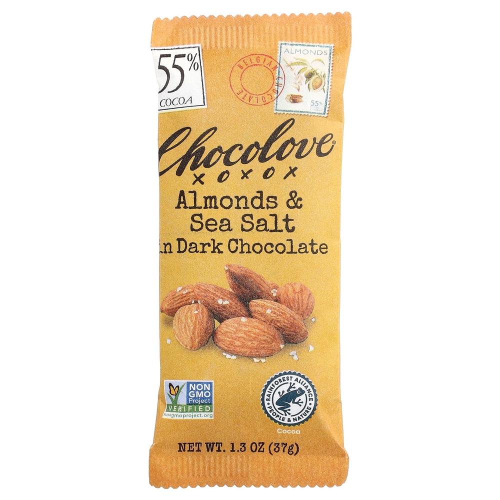 Chocolove, миндаль и морская соль в темном шоколаде, 55% какао, 37 г (1,3 унции)