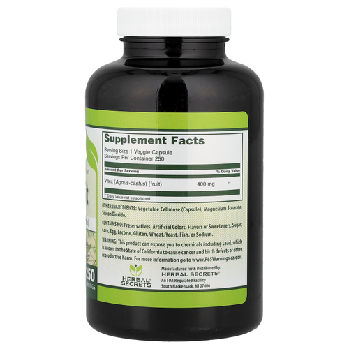 Herbal Secrets, Vitex Fruit, 400 мг, 250 растительных капсул