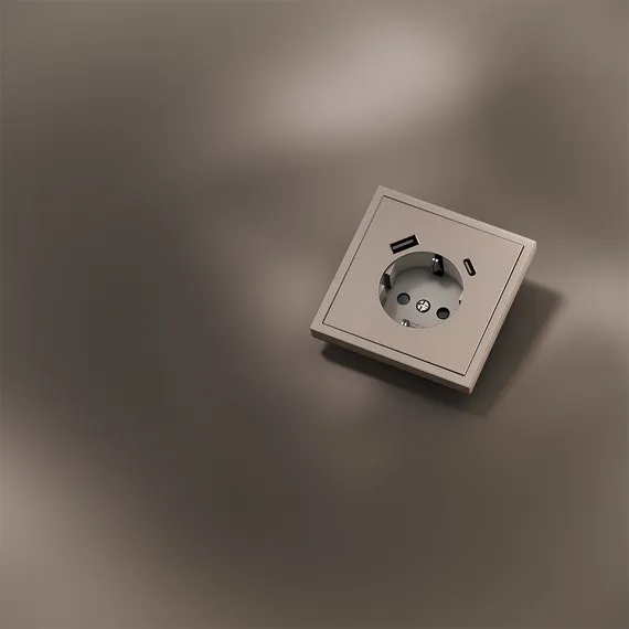 Накладка для розетки с заземлением и защитными шторками, с USB A+C, S70 Metal (платина)