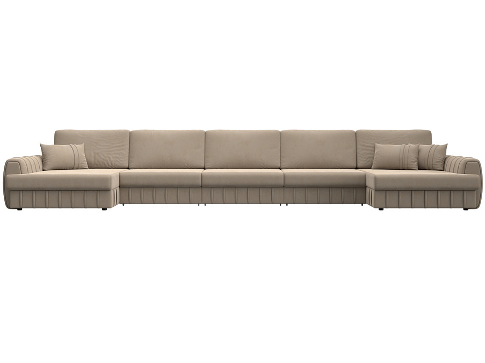 Диван П-образный Лига-057 НПБ МегаЛонг, SEVEN 729 бежевый, Велюр, 129355