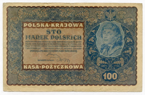Банкнота Польша 100 марок 1919 год № 857993. VF