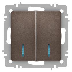 Выключатель Intro Accent 6-105-08 двойной с подсветкой, 10А-250В, IP20, СУ, AL/CU, бронза