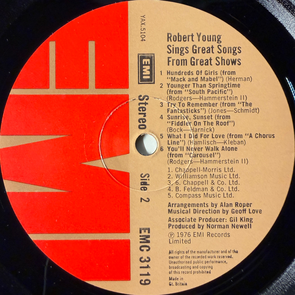 Robert Young ‎– Robert Young Sings Great Songs From Great Shows (Англия 1976г.)