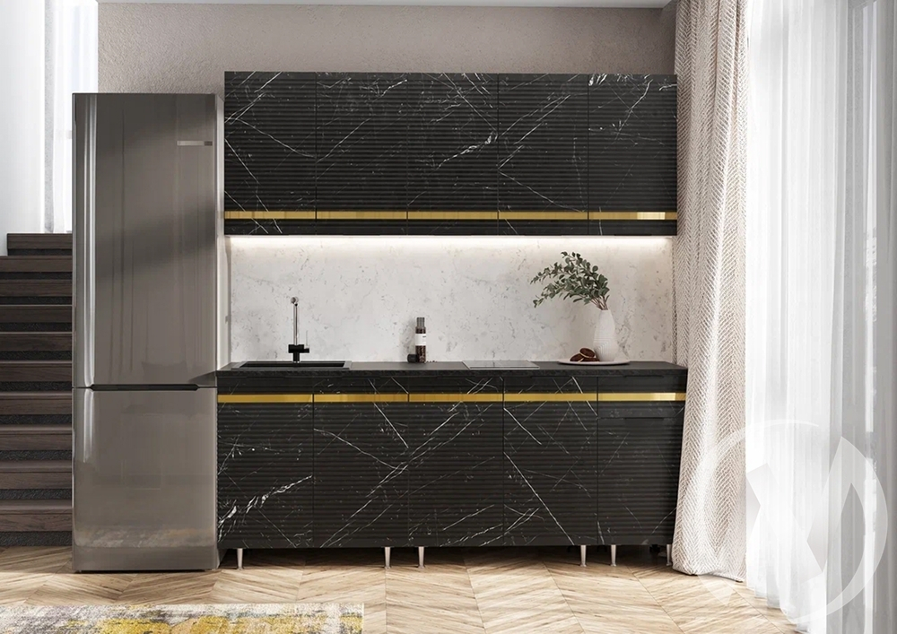 Кухня Милена 2;0м (белый/мрамор блэк софт/антарес)