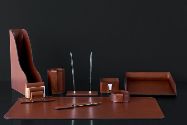 Настольный набор 9 предметов кожа Lux Full Grain Toscana, Dk.Таn