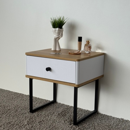 Тумба прикроватная на ножках ROYAL 5301 эко (Дуб Кантри-Черный-р.черная)