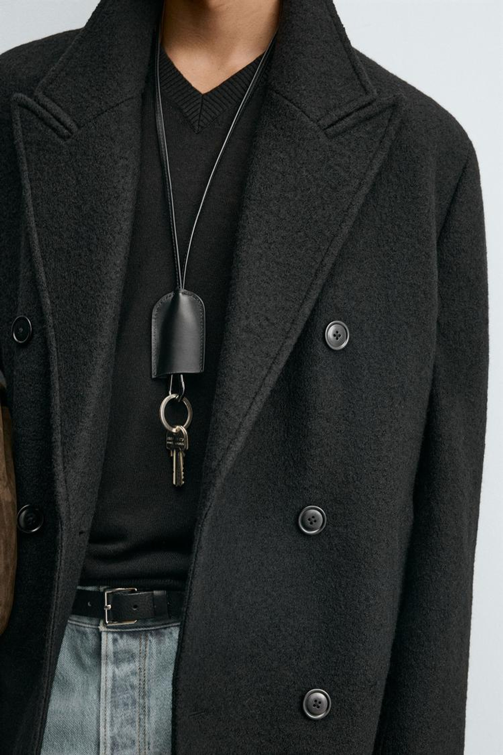 ZARA ШЕРСТЯНОЕ ПАЛЬТО ИЗ РЕЛЬЕФНОЙ ТКАНИ БУКЛЕ, ЧЕРНЫЙ