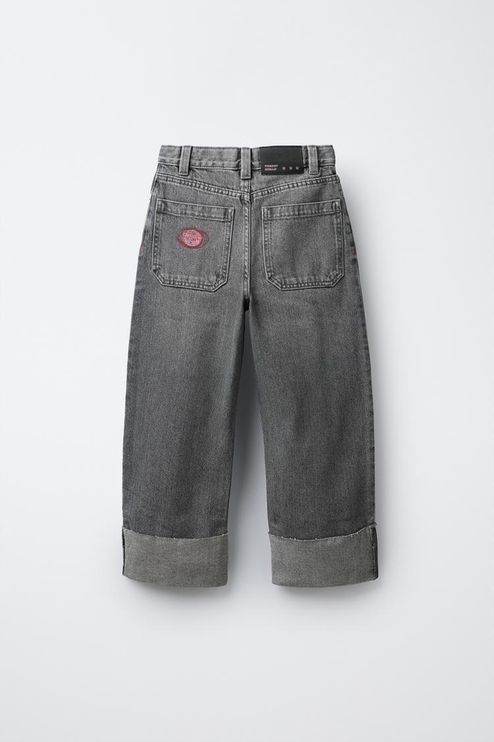 ZARA ДЖИНСЫ WIDE LEG С ВЫШИВКОЙ, МЯГКИЙ СЕРЫЙ