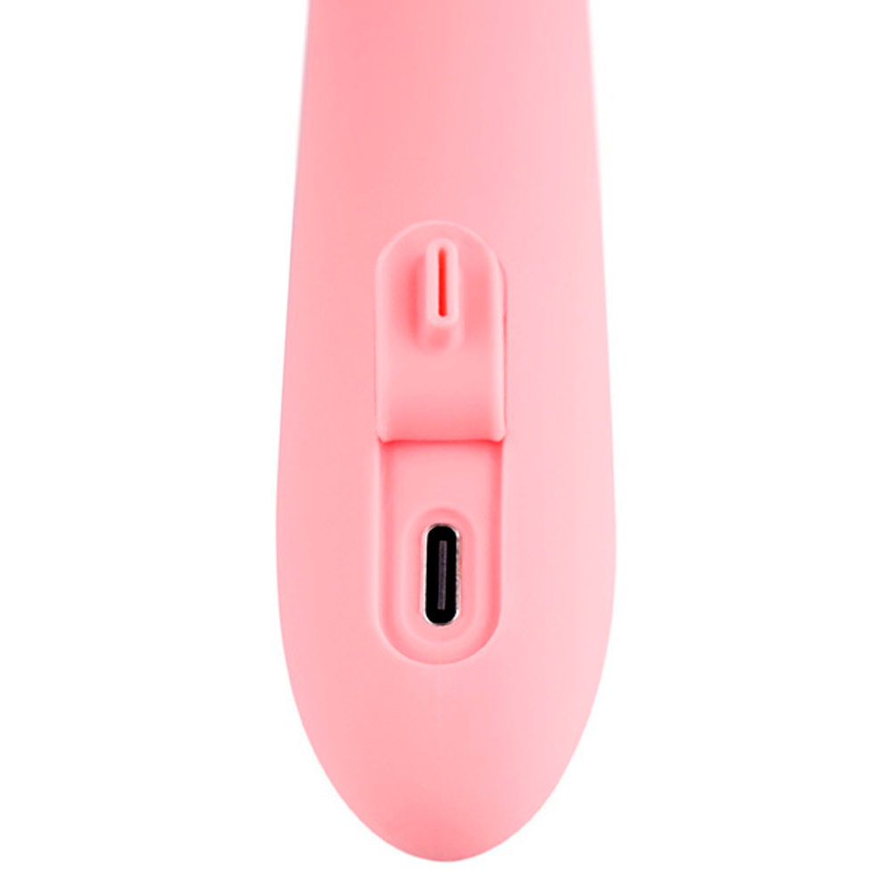 Розовый интерактивный вибратор-кролик 19,5см с кольцом из бусин Svakom Mora Neo SA376A