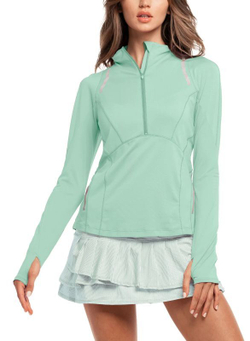 Женская теннисная футболка с длинным рукавом Lucky in Love Avant Garde 1.0 Architect 1/4 Zip Long Sleeve - sage