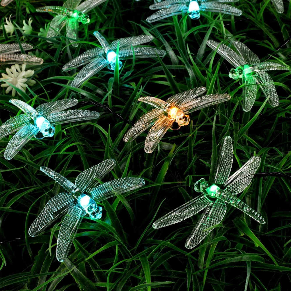 Гирлянда для улицы «Стрекоза» 3 м 20 ламп LED чёрный провод, 2 реж.,IP-55, Мультицвет (солнечная батарея)