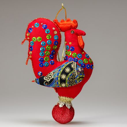 Бисерная ёлочная игрушка Петушок на шаре