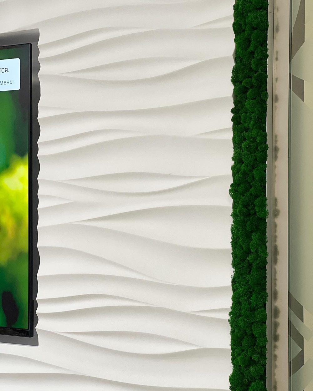 Вертикальное озеленение стабилизированным мхом и растениями офиса компании «Оазис-Сити»