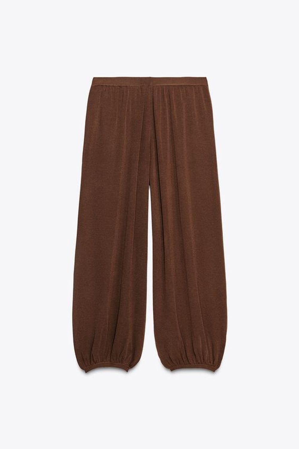 ZARA ТРИКОТАЖНЫЕ БРЮКИ СО СБОРКАМИ, ШОКОЛАДНЫЙ