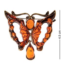 AM-2540 Брошь «Бабочка Затмение» (латунь, янтарь)