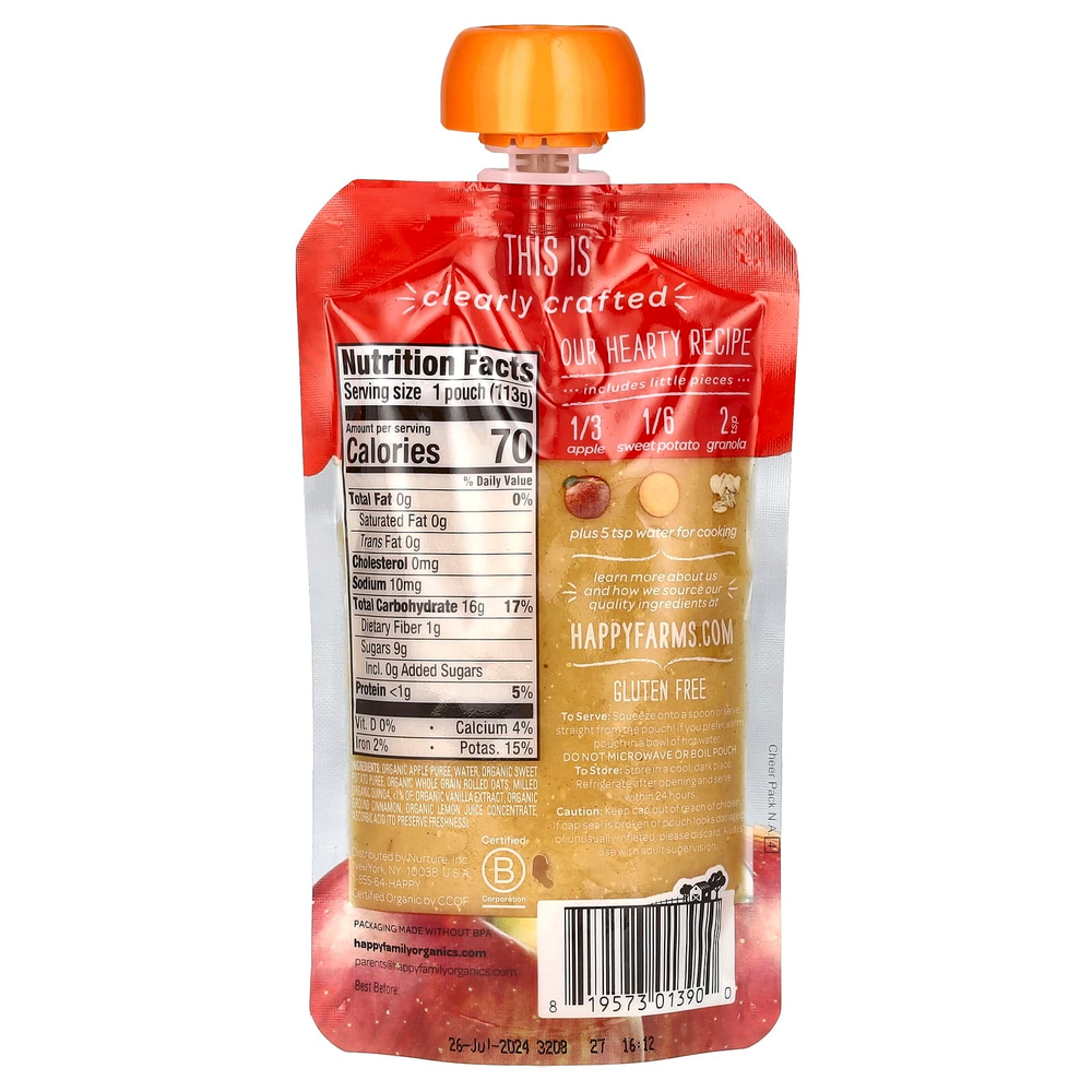 Happy Family Organics, Happy Baby, органическое детское питание, для детей от 6 месяцев, яблоки, батат и гранола, 113 г (4 унции)