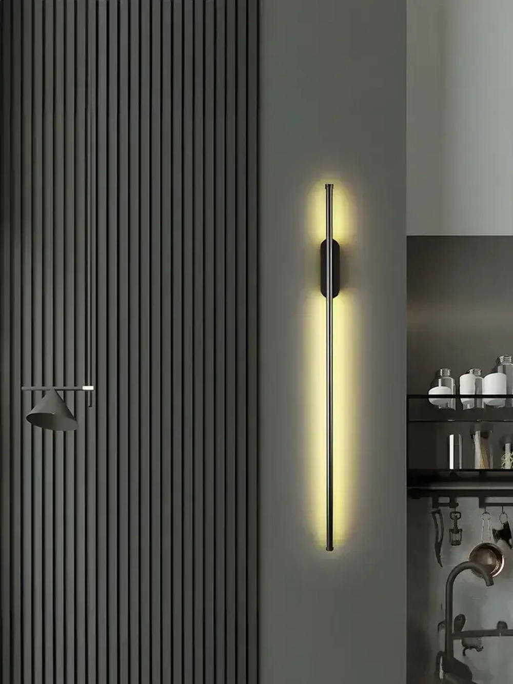 Светильник настенный светодиодный черный, 100см, 21W, бра настенный OutFrame, три режима