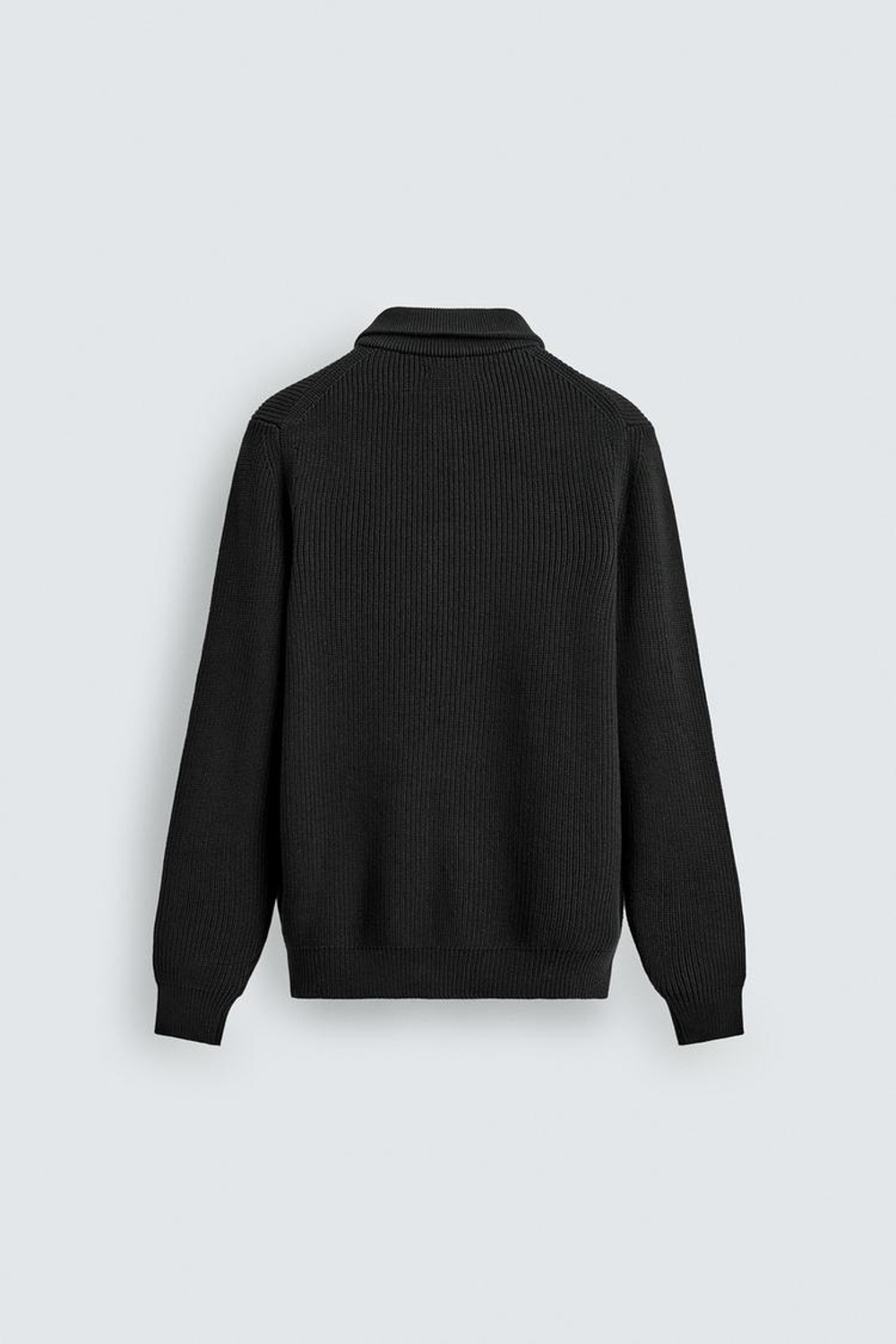 ZARA ДЖЕМПЕР ВЯЗАНЫЙ ЖЕМЧУЖНЫМ УЗОРОМ С ВОРОТНИКОМ НА МОЛНИИ, ЧЕРНЫЙ