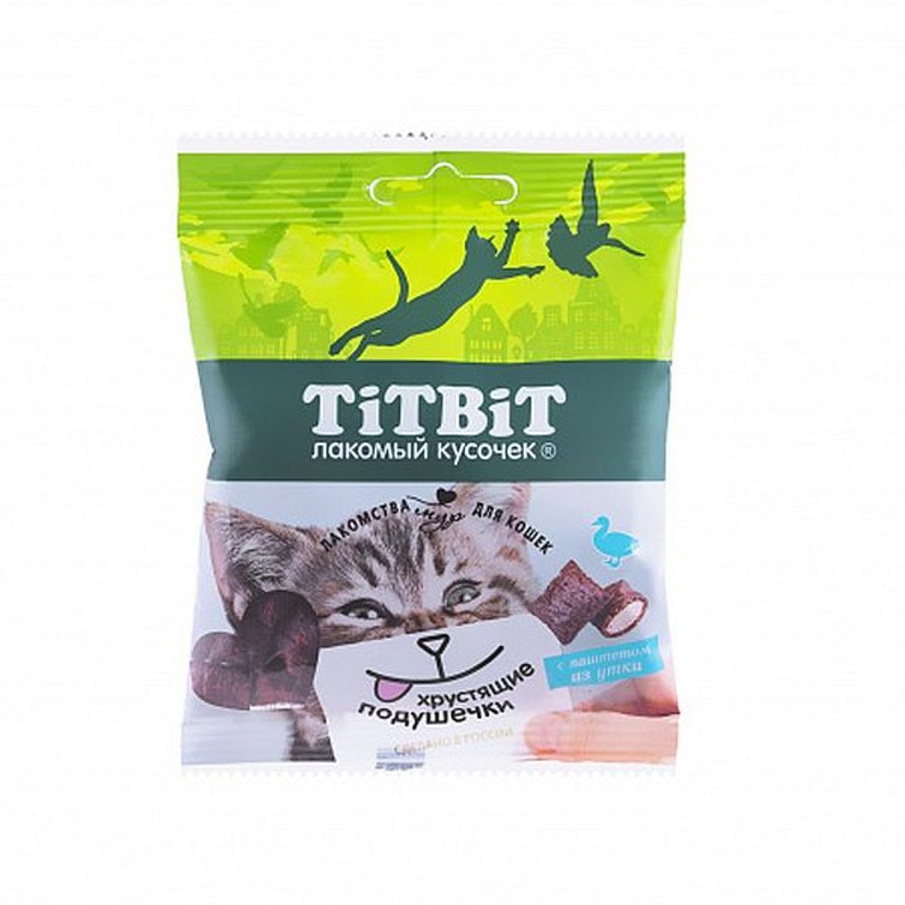 Лакомство Titbit для кошек, Хрустящие подушечки с паштетом из утки, 30г