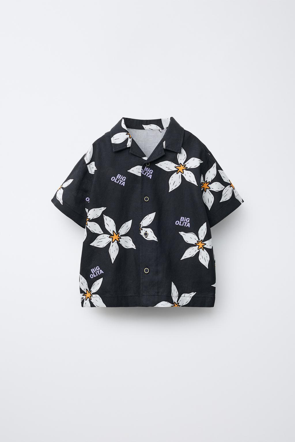 ZARA РУБАШКА С ЦВЕТОЧНЫМ ПРИНТОМ И НАДПИСЬЮ, ЧЕРНЫЙ