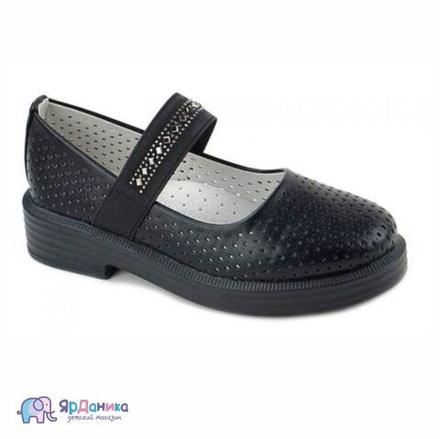 Школьные туфли B&G черные с перфорацией и стразами D827-1А_Z