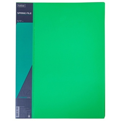 Папка-скоросшиватель Hatber STANDARD, A4, кор. 17 мм, с карманом, 700 мкм, зелёный, пластик, 100 л.