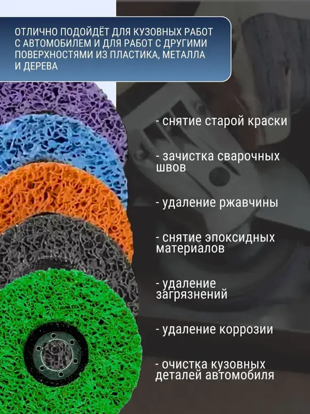 Коралловый диск 125 круг зачистной для УШМ (5 цветов) диски для болгарки 125, 5 шт. разноцветные