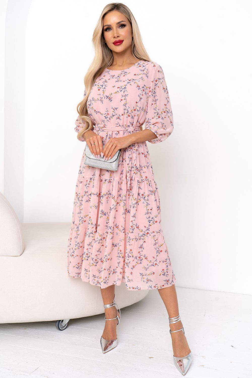 Платье Хелен (розовый/цветы) Р11-2075/6 Nikol (Акция)