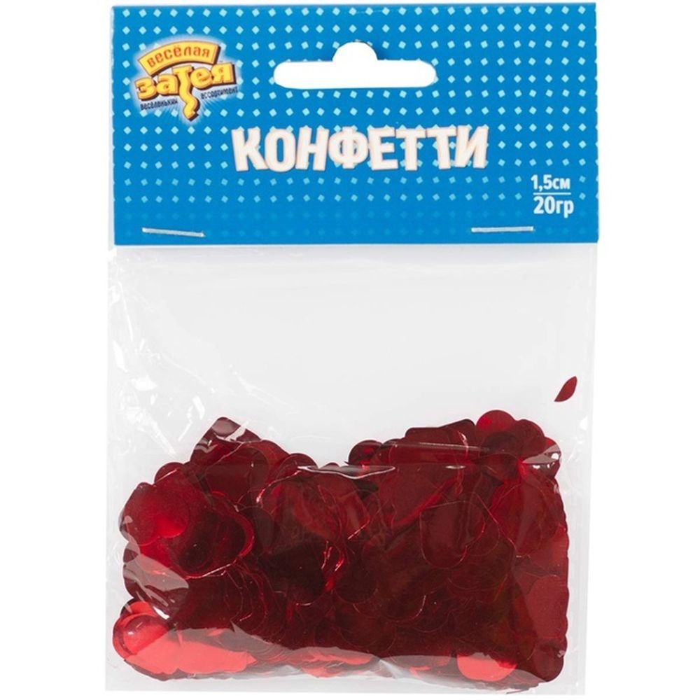 Конфетти Сердца красное фольга 1,5 см, 20 г. #1501-5419