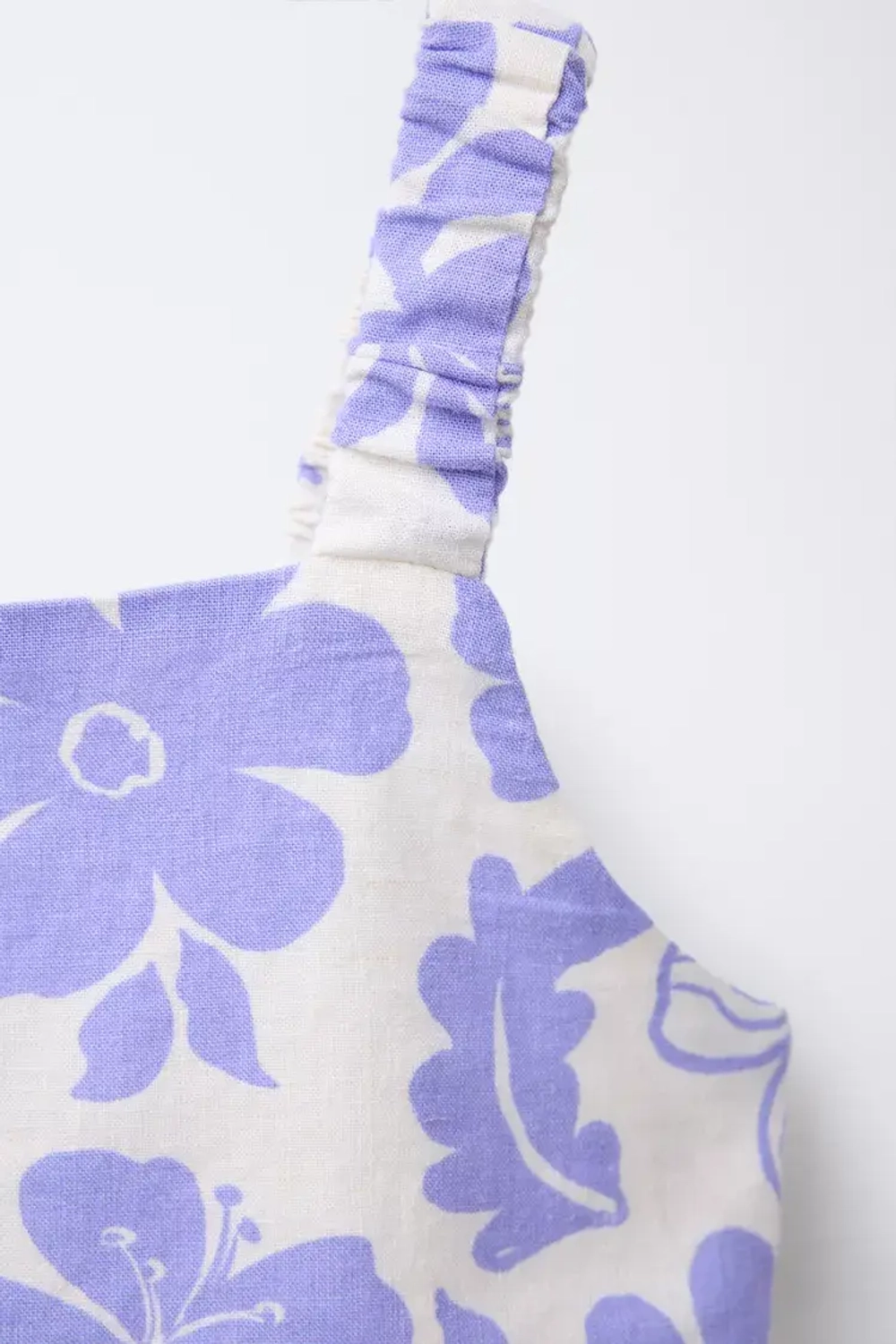 ZARA ТОП ИЗ СМЕСОВОГО ЛЬНА С ПРИНТОМ, ЭКРЮ/СИНИЙ